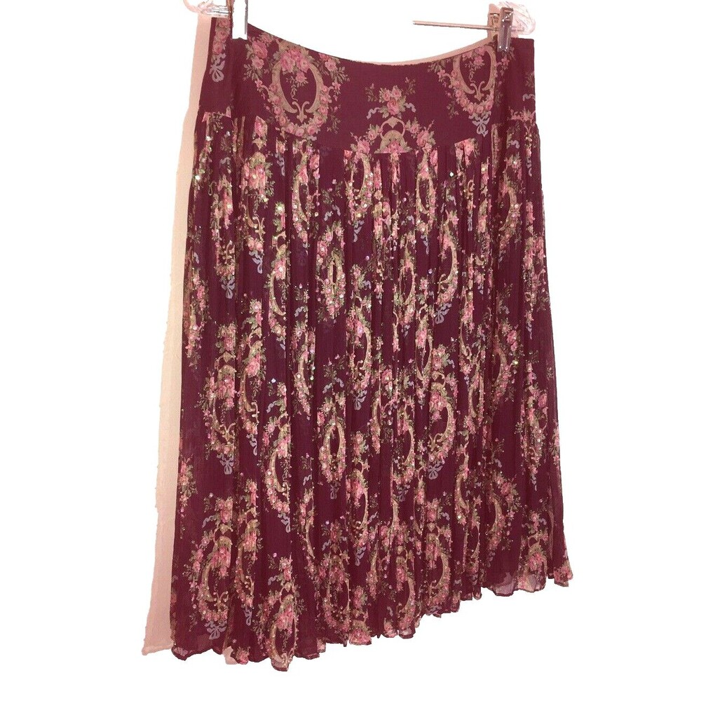 INC INTERNATIONAL CONCEPTS 10 100% Silk AB Beaded Drop Waist A-Line Skirt Med - Picture 2 of 5